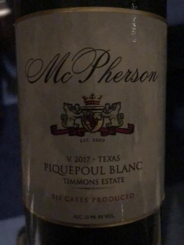 McPherson Cellars - Timmons Ranch Piquepoul Blanc - 2017